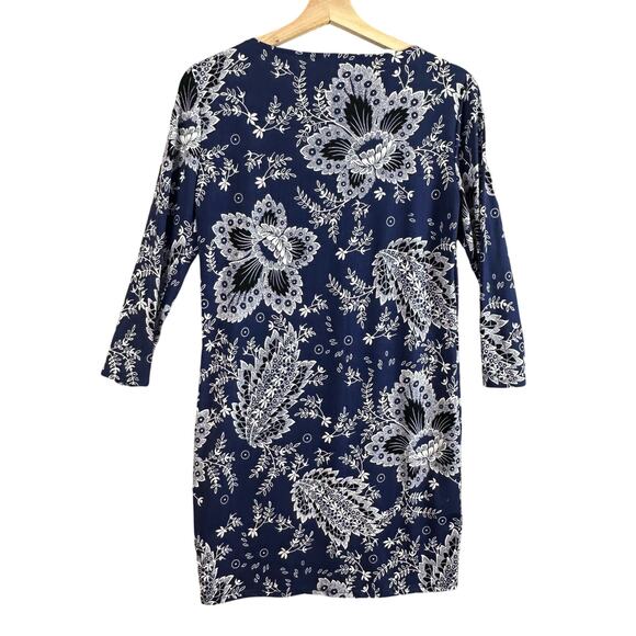 BCBGMaxAzria Blue Noely Shift Dress XS Extra Small White Black Floral - Picture 2 of 9